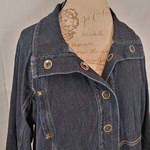 Coldwater Creek Tailored Jean Jacket Ultra Stretch Denium Silver Snaps Size XL